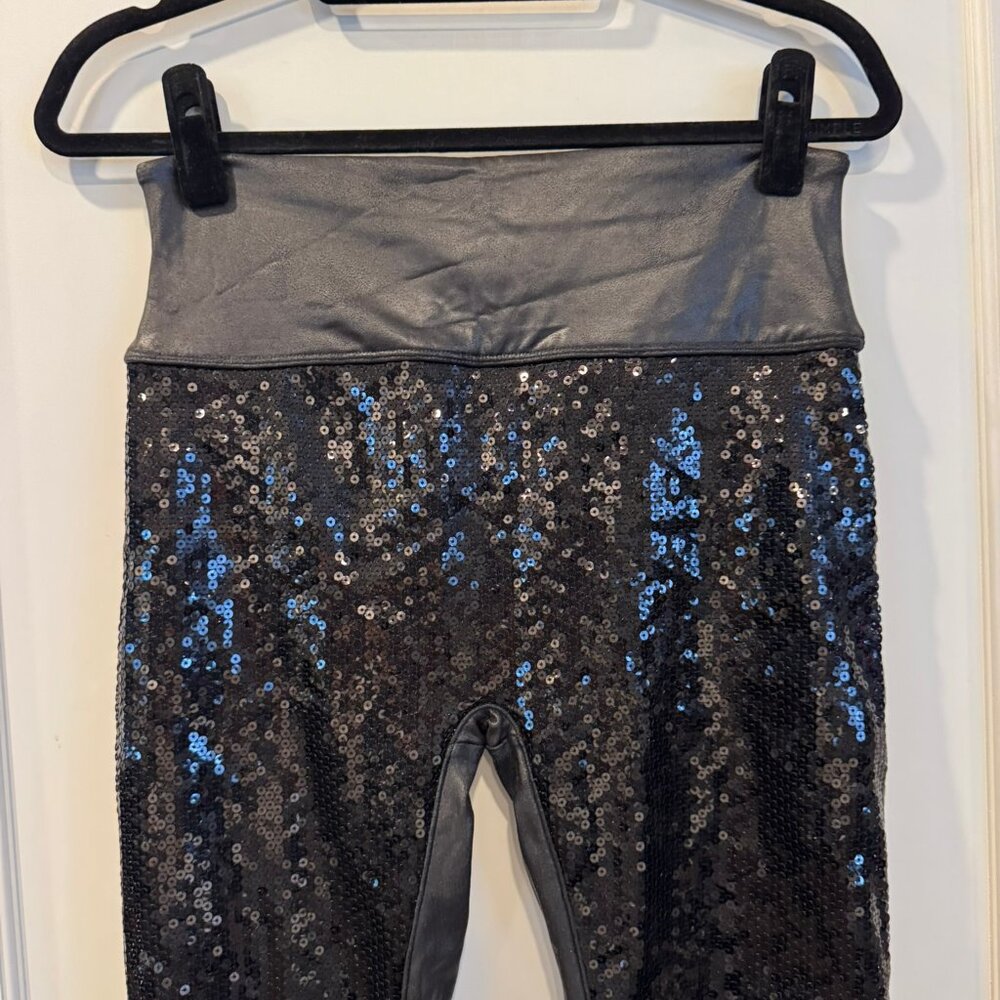 Spanx Sequin Faux Leather Leggings - women's size large - Picture 3 of 7